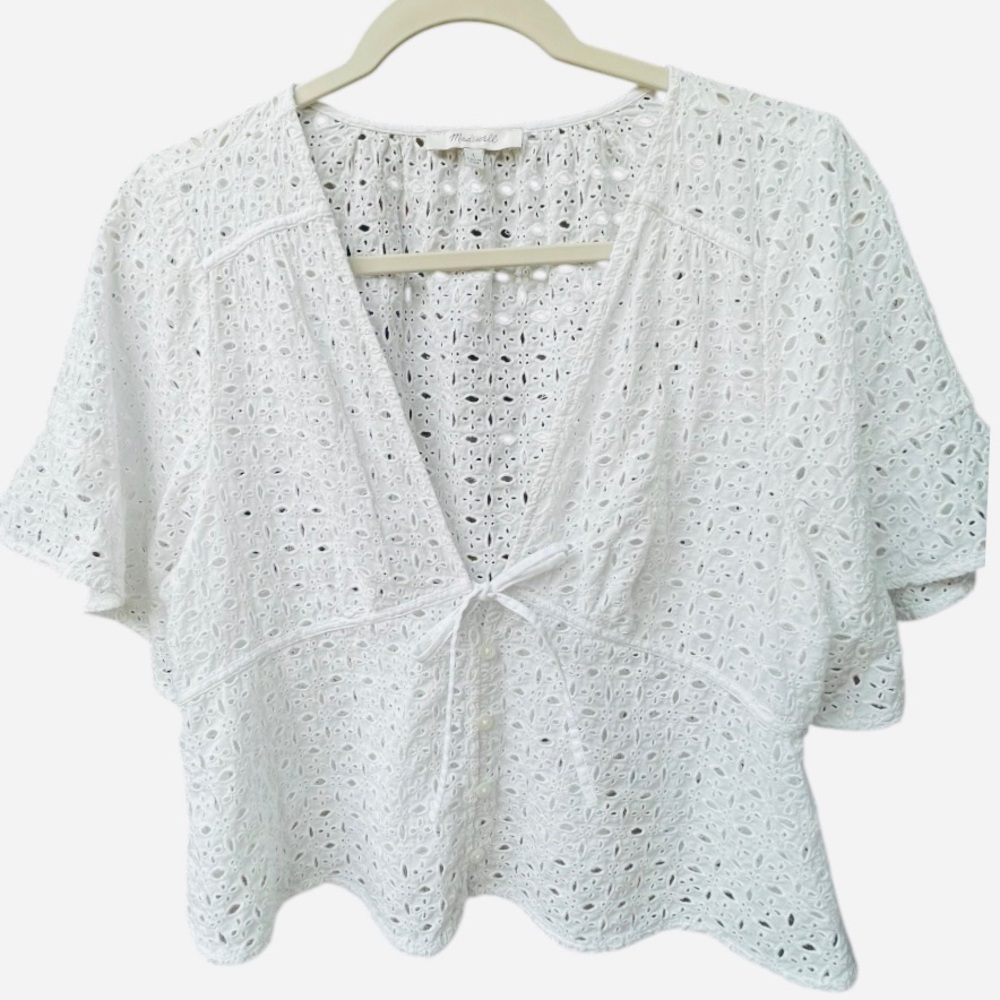 Madewell Eyelet Tie-Front BlousL - Picture 3 of 10